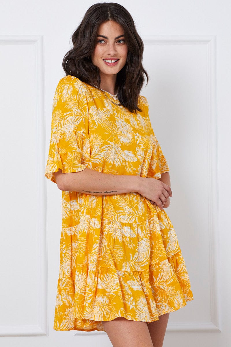 Trop Print Mini Dress Short Sleeve