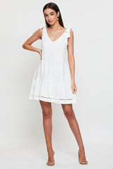 White Mini Dress V Neck