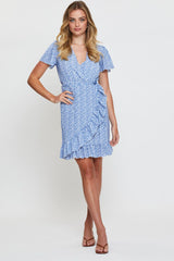 Print Wrap Dress Short Sleeve V Neck