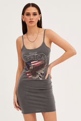 Grey Mini Dress Sleeveless Scoop Neck Eagle Jersey