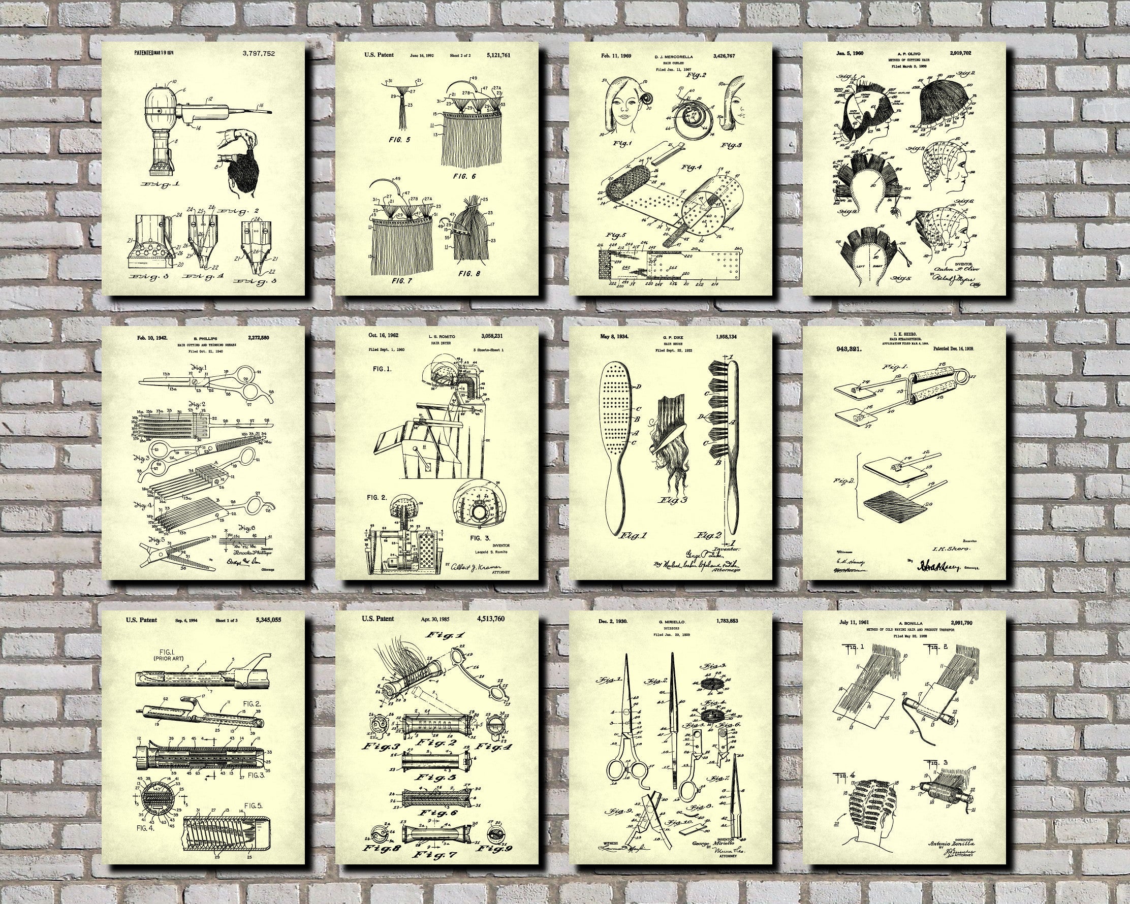 Hairdressing Patent Prints Set 12 Hair Salon Posters