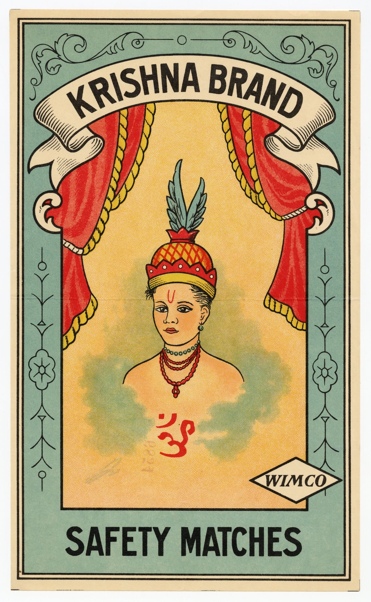 Antique, Unused Krishna Brand Safety Match Label || Wimco