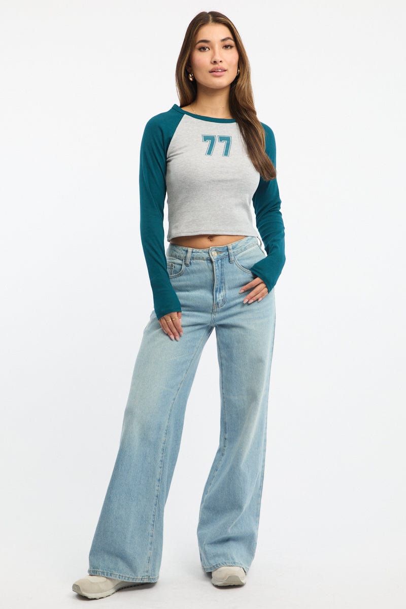 Blue Graphic Tee Long Sleeve