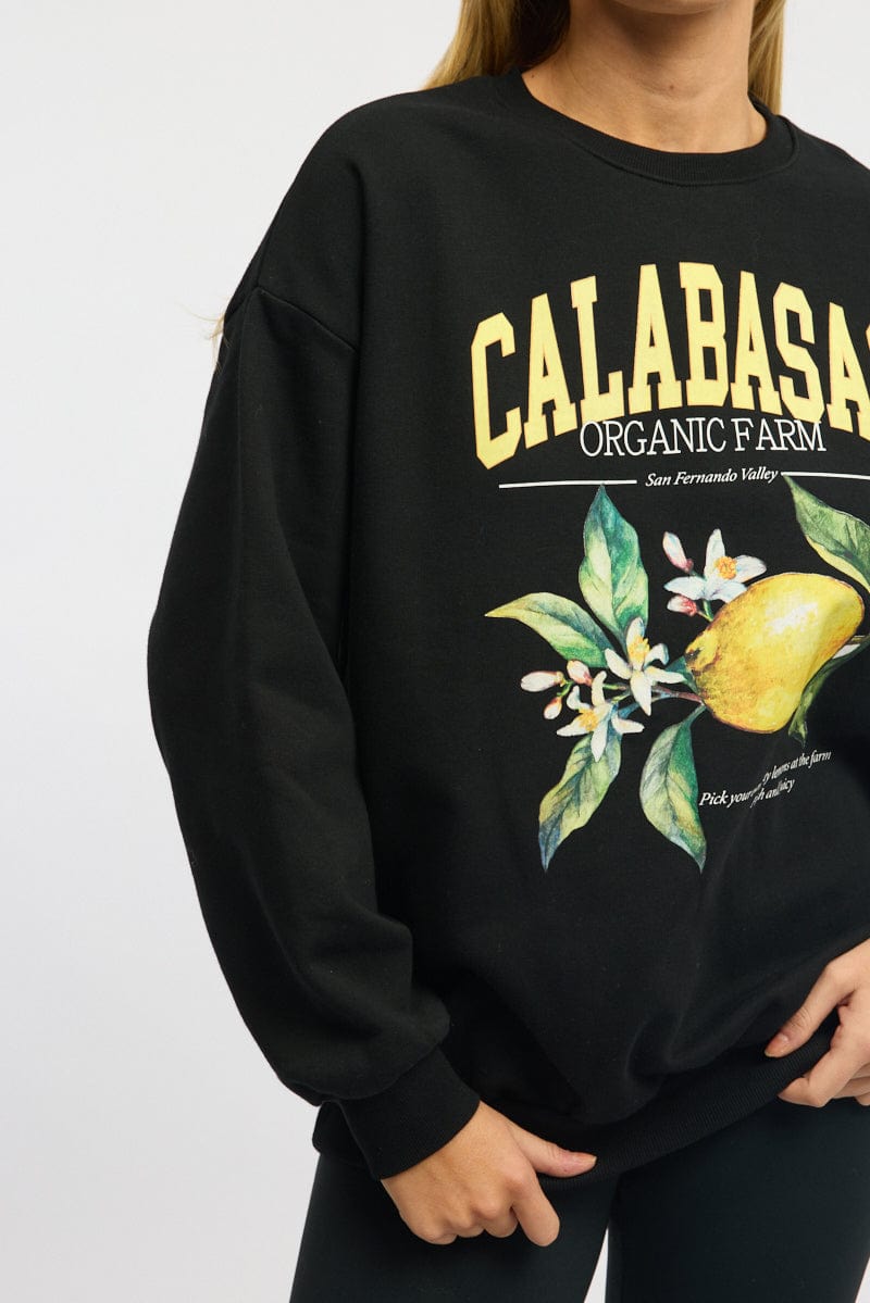 Black Graphic Sweater Long Sleeve