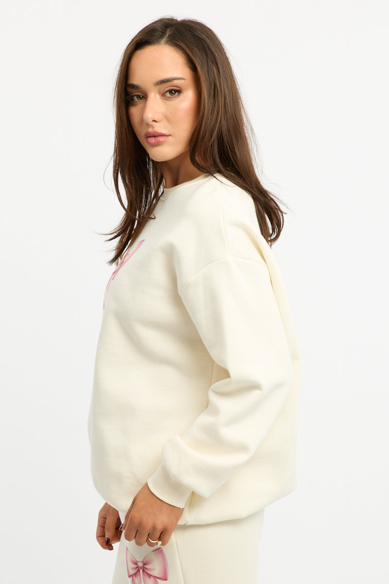 White Graphic Sweater Long Sleeve