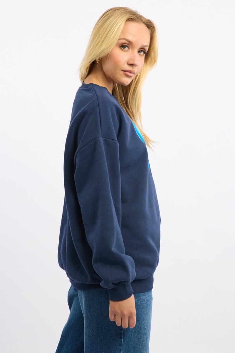 Blue Graphic Sweater Long Sleeve