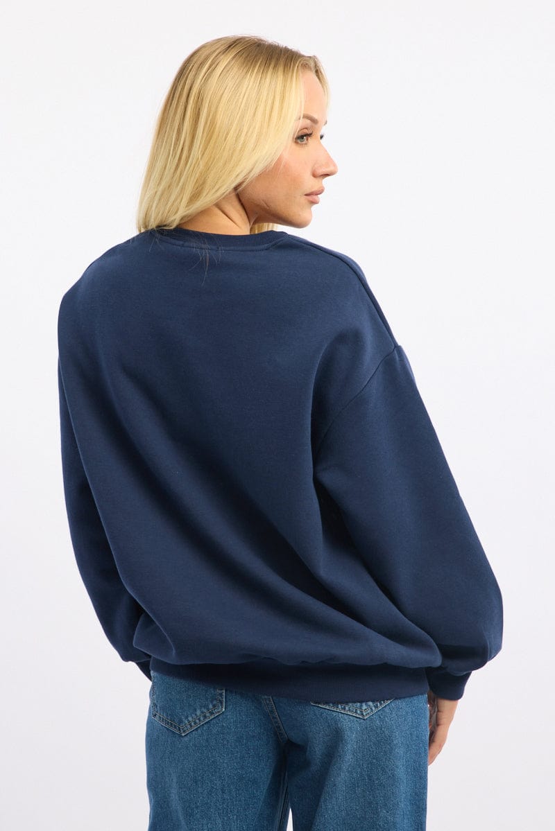 Blue Graphic Sweater Long Sleeve