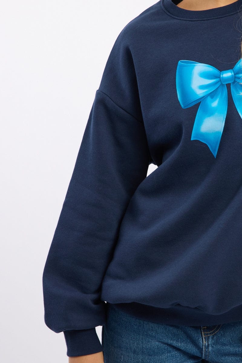 Blue Graphic Sweater Long Sleeve