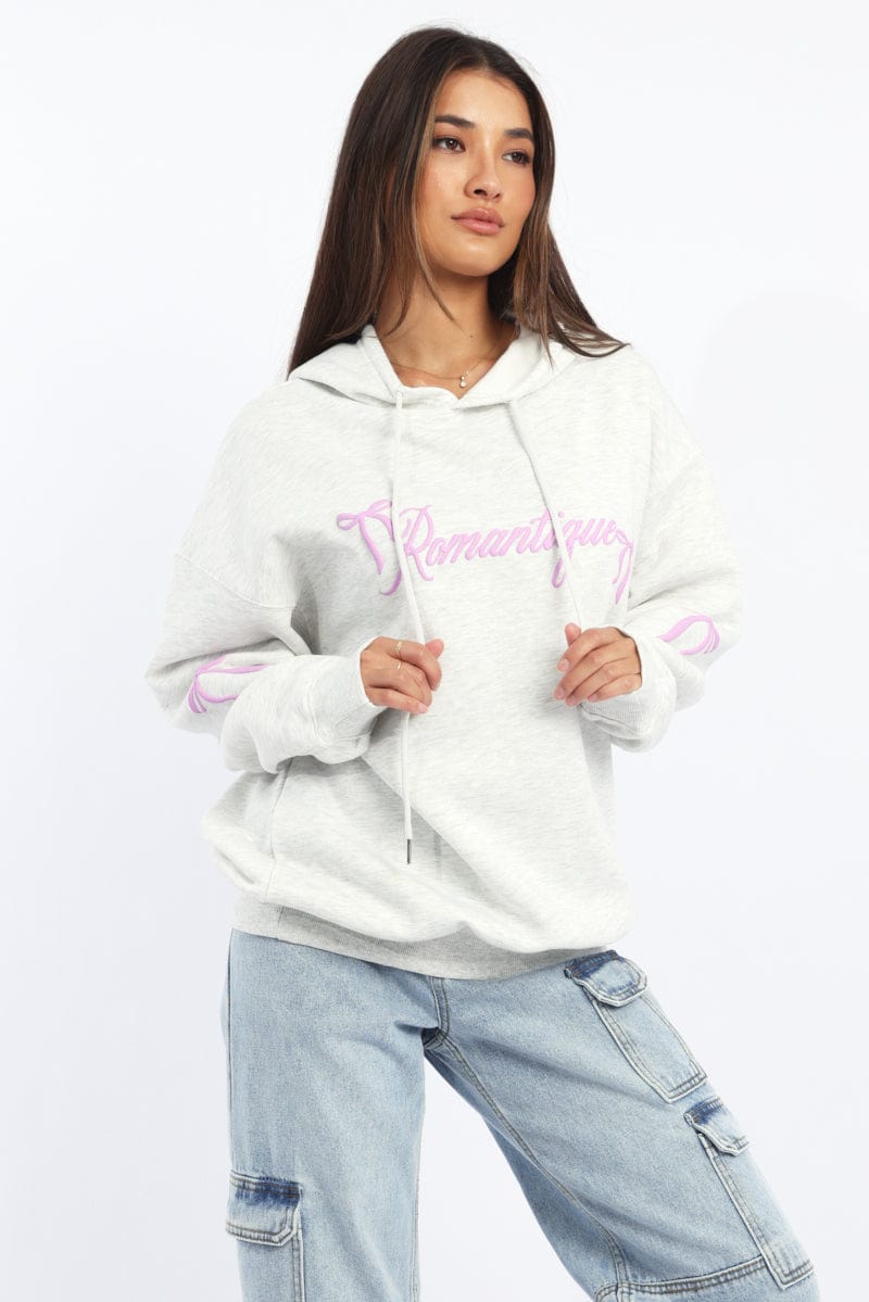 Grey Graphic Hoodie Sweater Long Sleeve