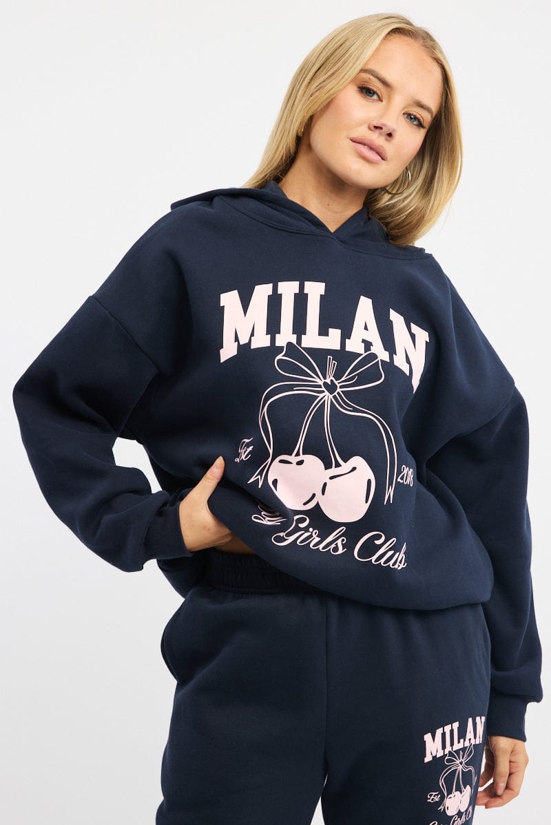 Blue Graphic Sweater Long Sleeve