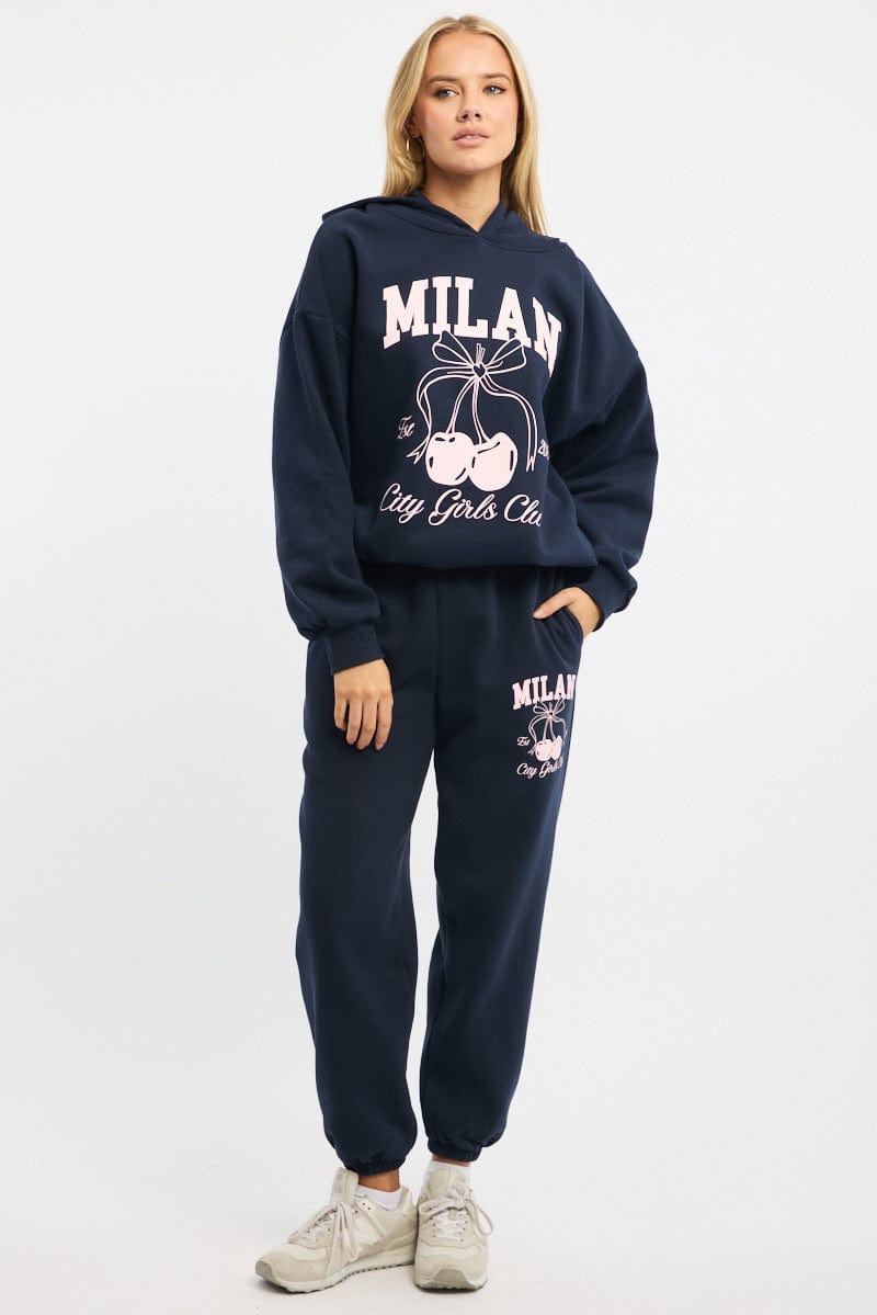 Blue Graphic Sweater Long Sleeve