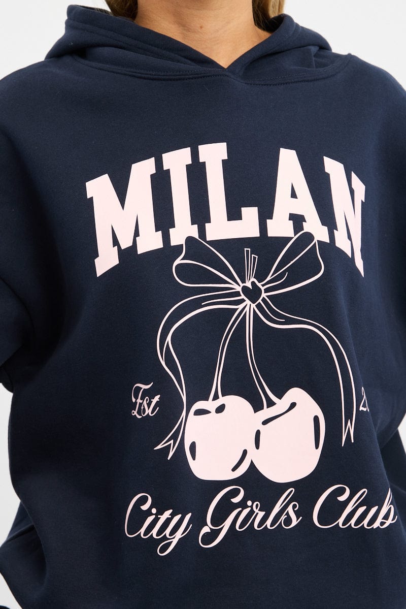 Blue Graphic Sweater Long Sleeve