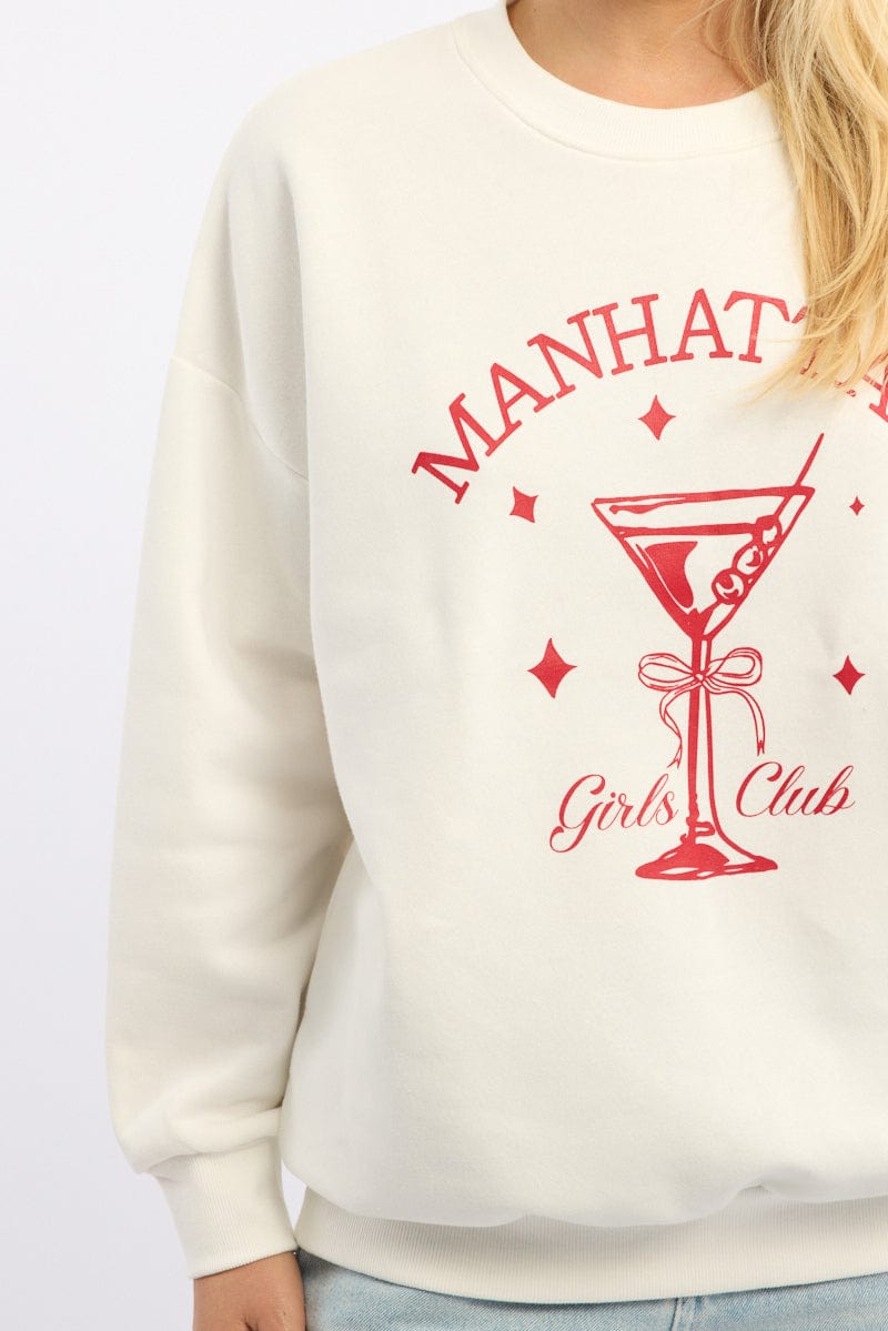 White Graphic Sweater Long Sleeve