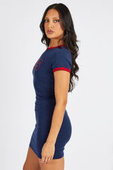 Blue Graphic Dress Short Sleeve