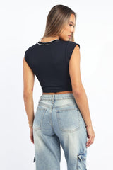 Black Graphic Tee Short Sleeve Crop