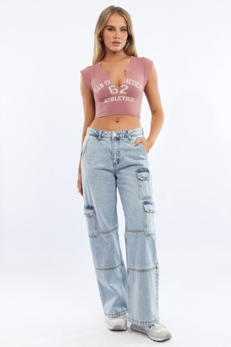 Pink Graphic Tee Short Sleeve Crop