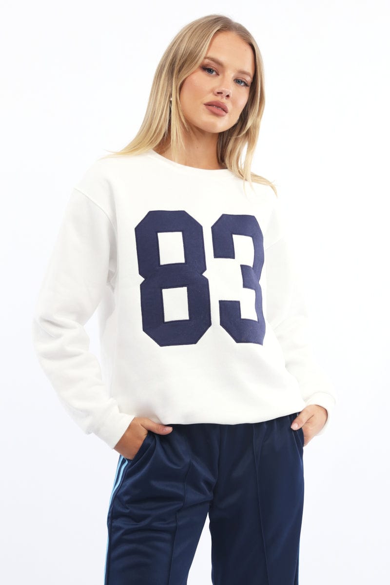 White Graphic Sweater Long Sleeve