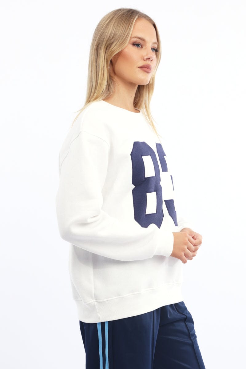 White Graphic Sweater Long Sleeve