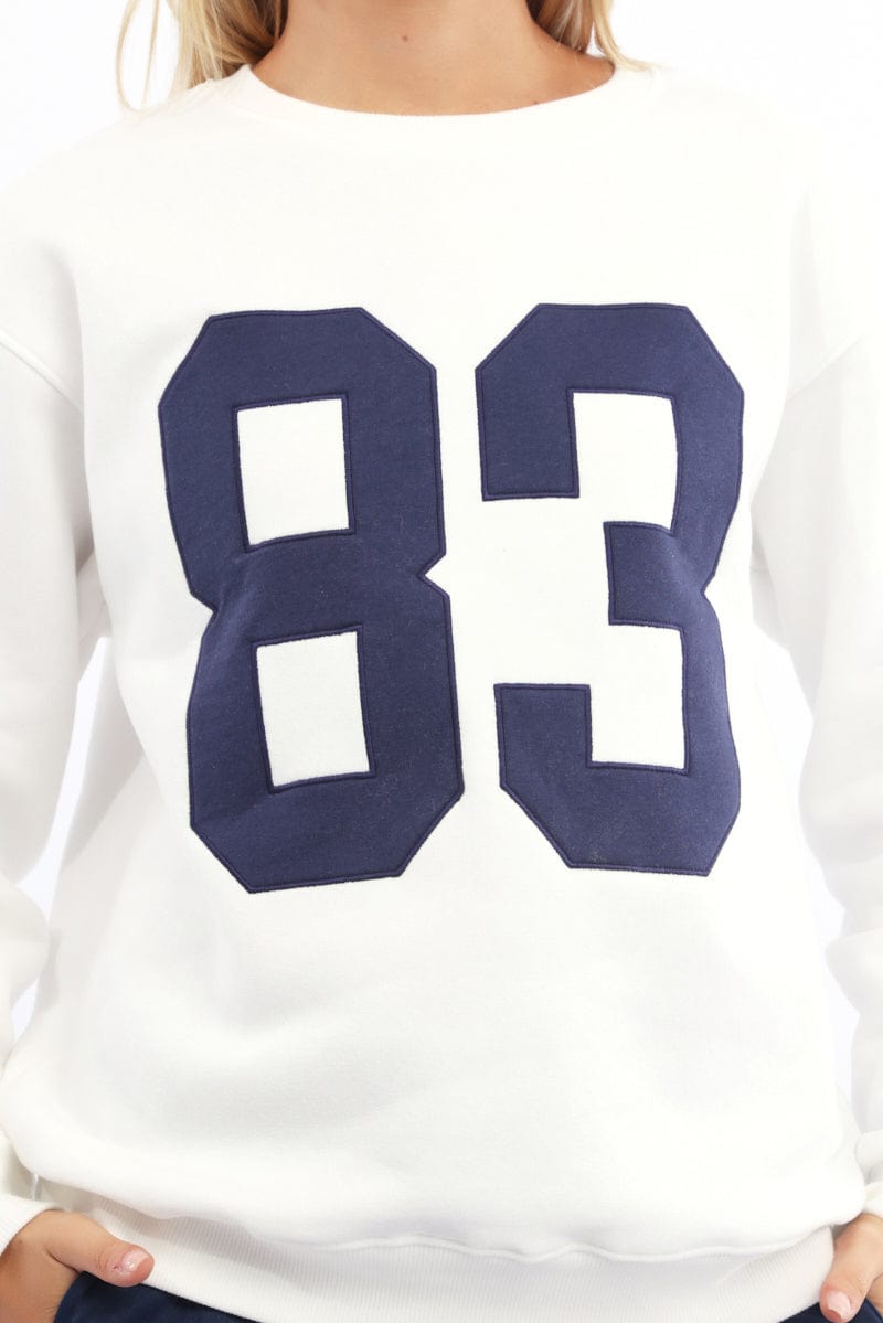 White Graphic Sweater Long Sleeve