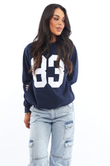 Blue Graphic Sweater Long Sleeve