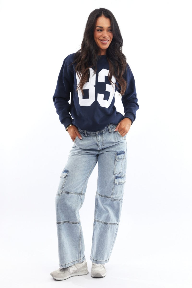 Blue Graphic Sweater Long Sleeve