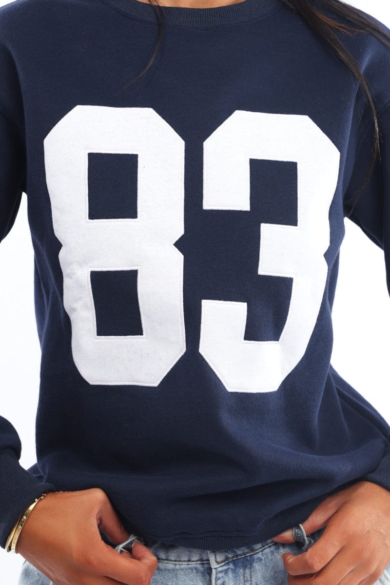 Blue Graphic Sweater Long Sleeve
