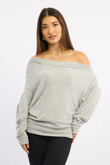 Grey Off Shoulder Top Long Sleeve