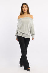 Grey Off Shoulder Top Long Sleeve