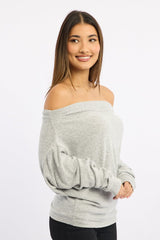 Grey Off Shoulder Top Long Sleeve