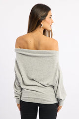 Grey Off Shoulder Top Long Sleeve