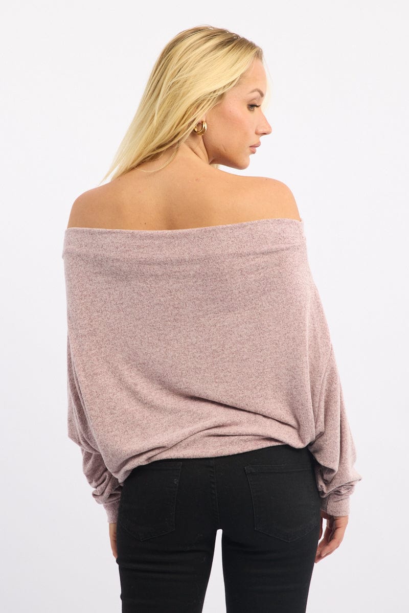 Pink Off Shoulder Top Long Sleeve