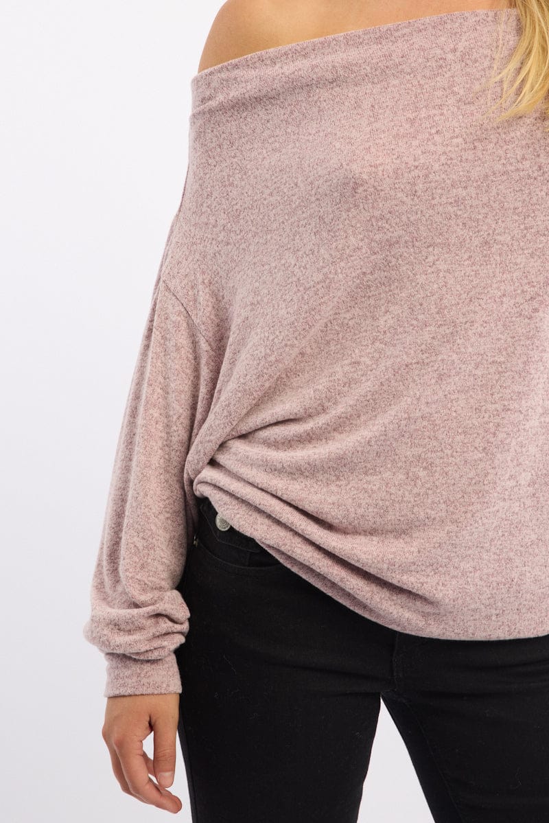 Pink Off Shoulder Top Long Sleeve