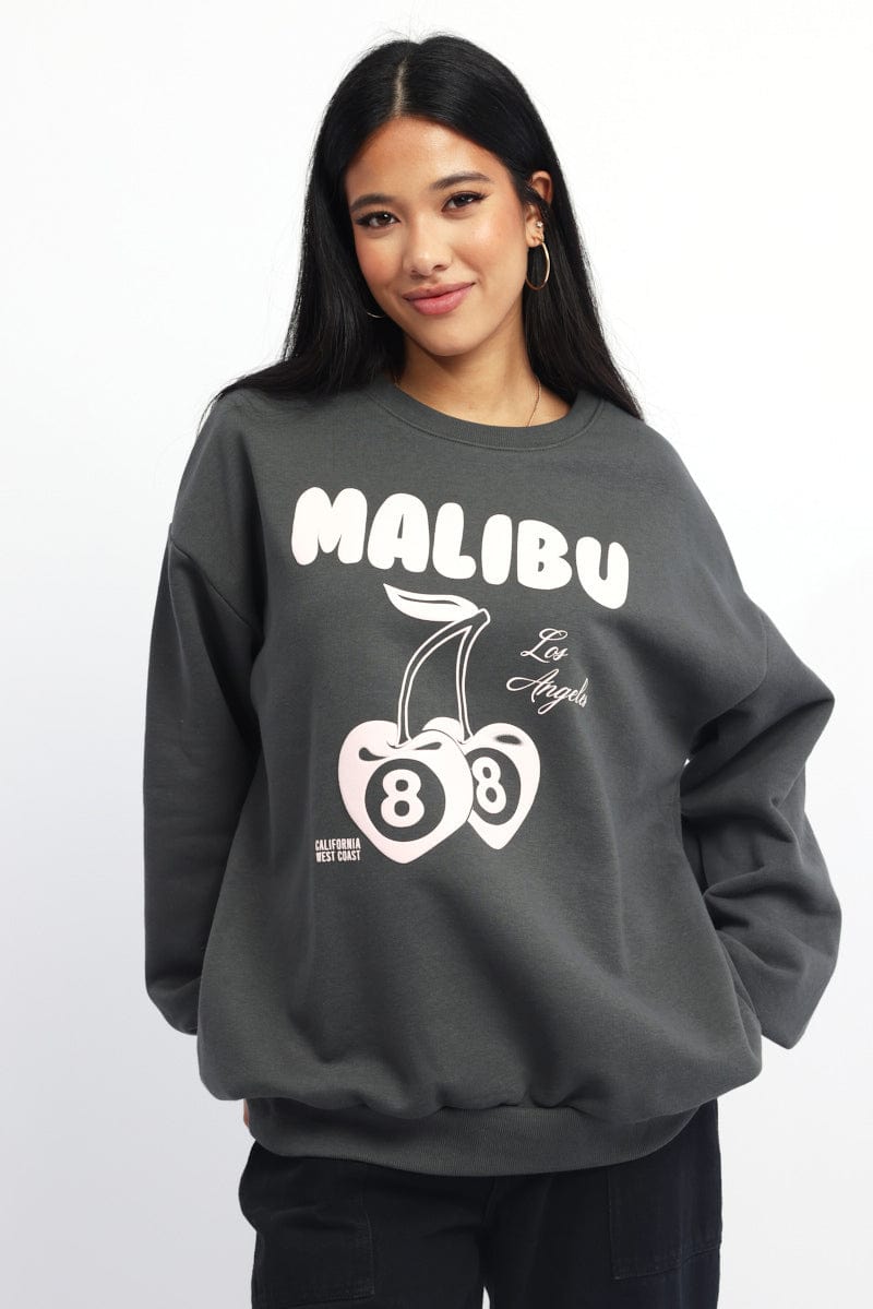 Grey Graphic Sweater Long Sleeve