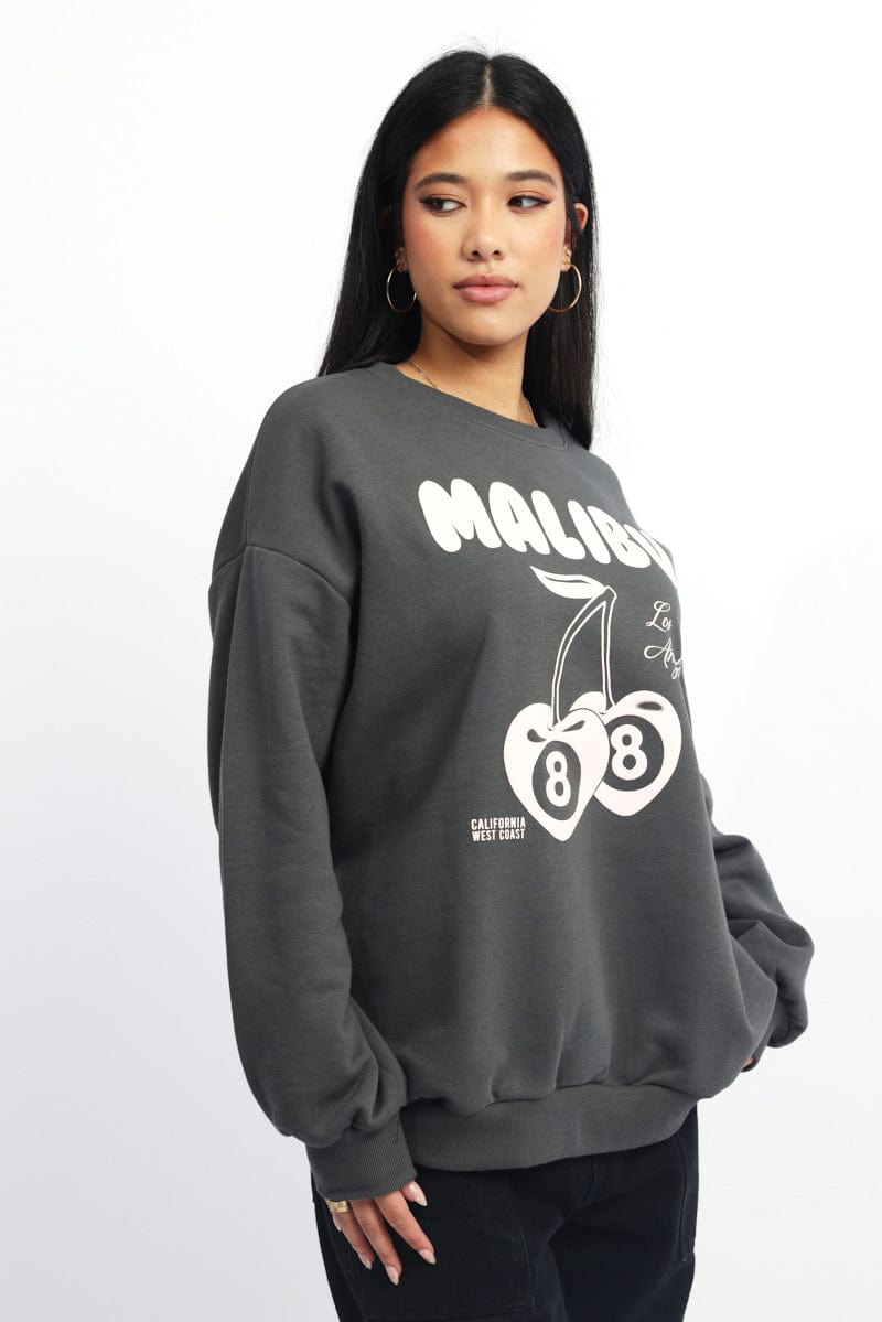 Grey Graphic Sweater Long Sleeve