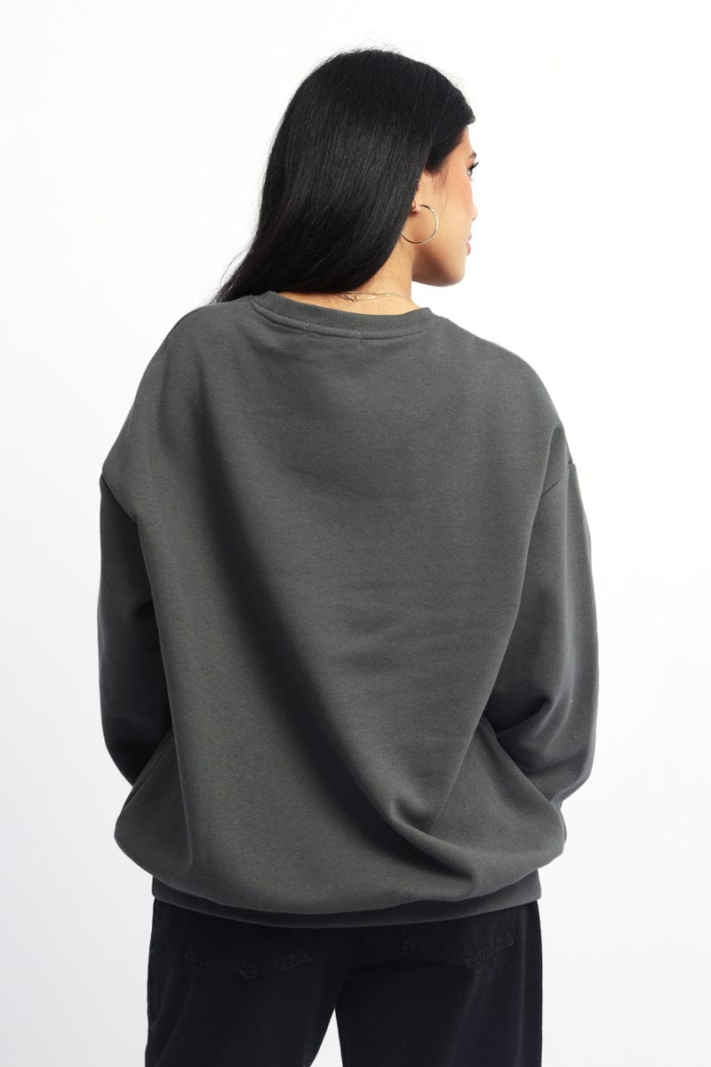 Grey Graphic Sweater Long Sleeve