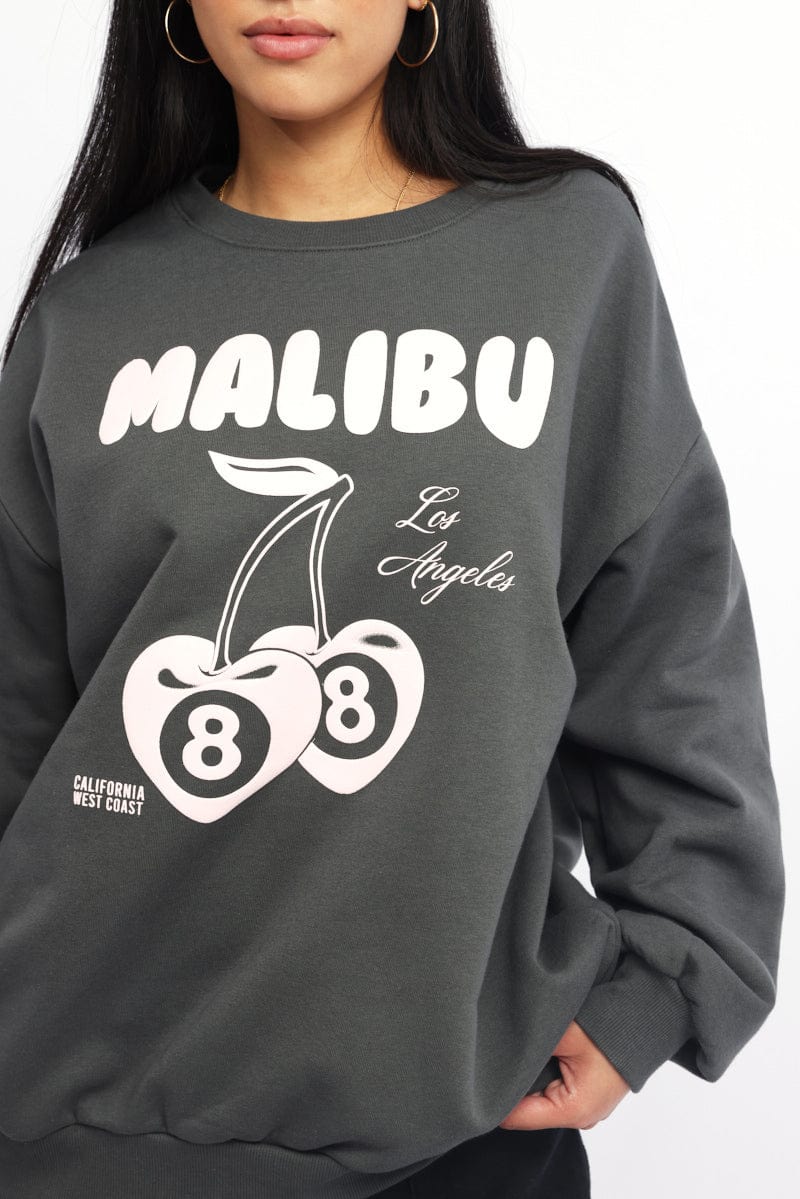 Grey Graphic Sweater Long Sleeve
