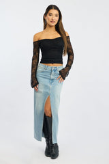 Black Off Shoulder Top Long Sleeve Lace