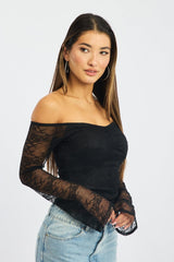 Black Off Shoulder Top Long Sleeve Lace