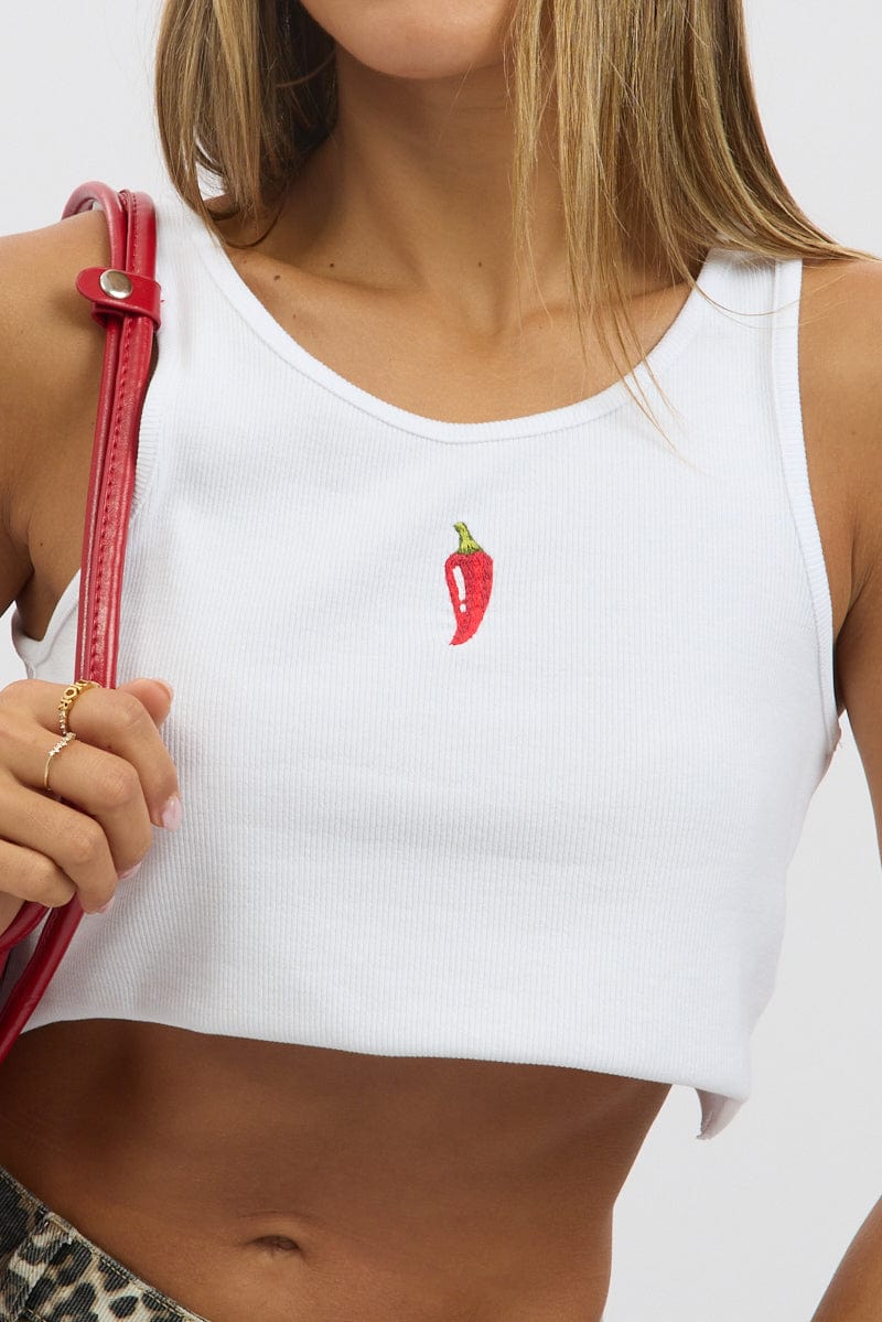 White Graphic Tank Sleeveless