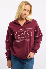 Red Zip Sweater Funnel Neck Oversized