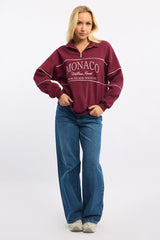 Red Zip Sweater Funnel Neck Oversized