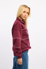Red Zip Sweater Funnel Neck Oversized