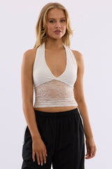 White Halter Neck Top Lace