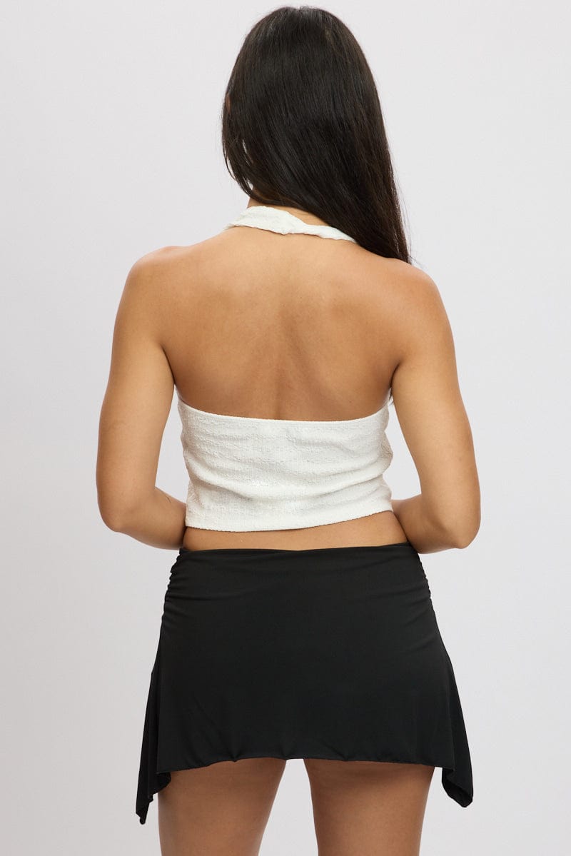 White Halter Neck Top Metal Buckle