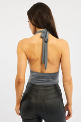 Grey Cowl Neck Top Backless