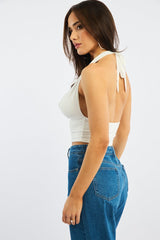 White Cowl Neck Top Backless