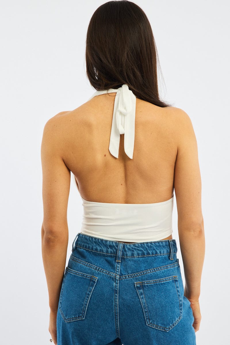White Cowl Neck Top Backless