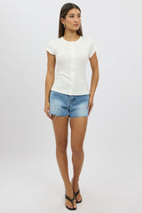 White Button Front Top Short Sleeve