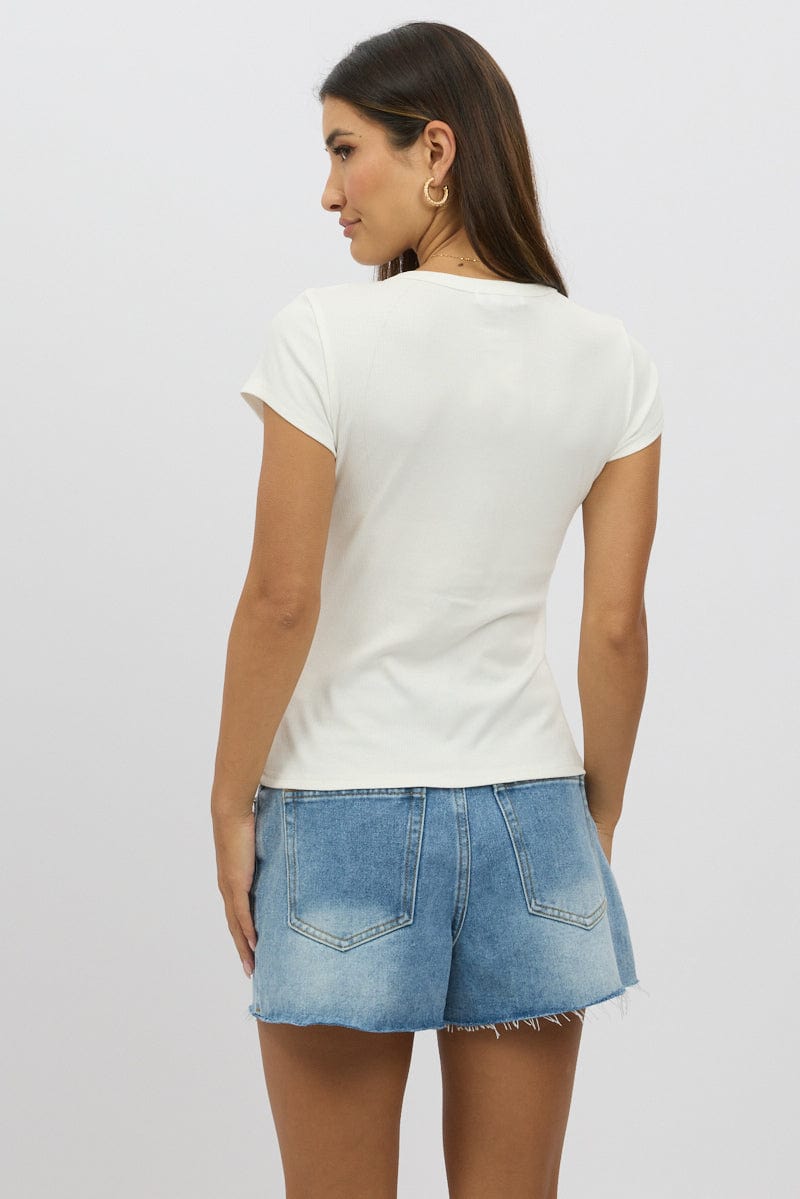 White Button Front Top Short Sleeve