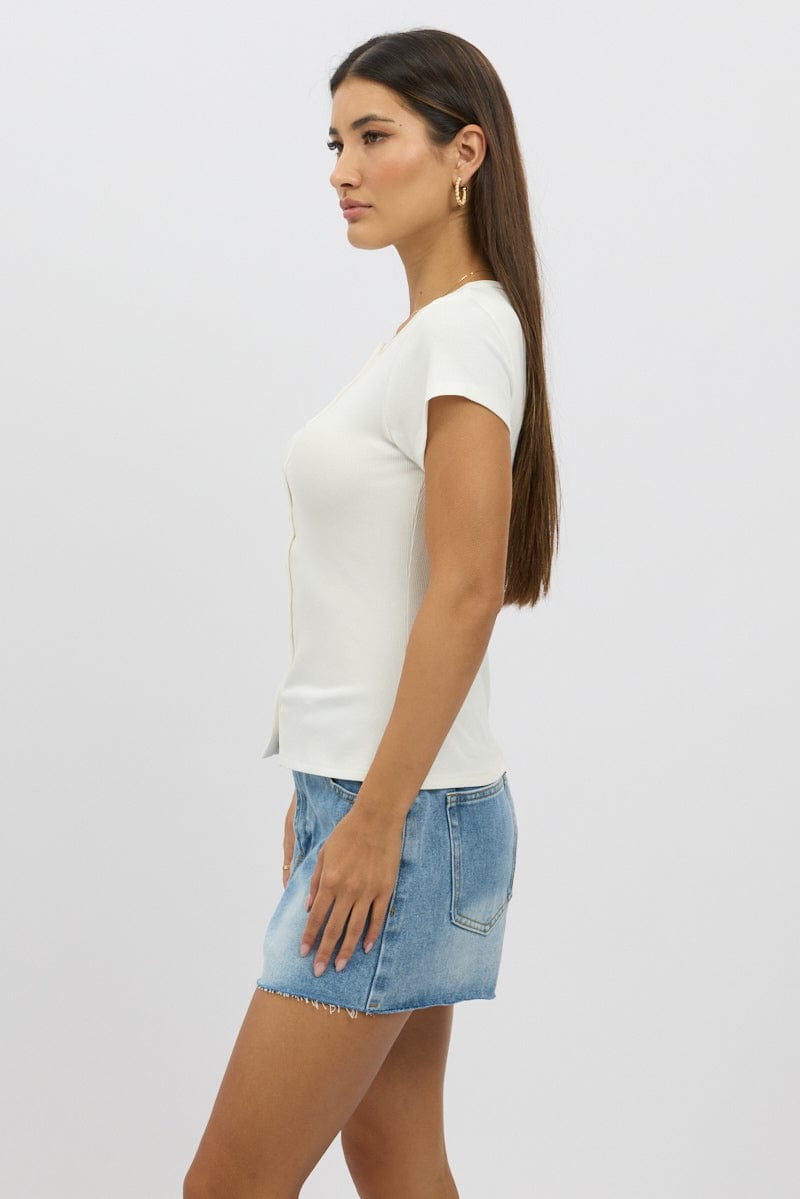 White Button Front Top Short Sleeve